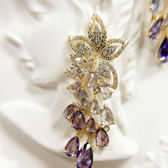 Crystal Floral Earrings, Bridal Wedding Earring, Crystal Chandelier Drop Earring - Picture 4 of 9